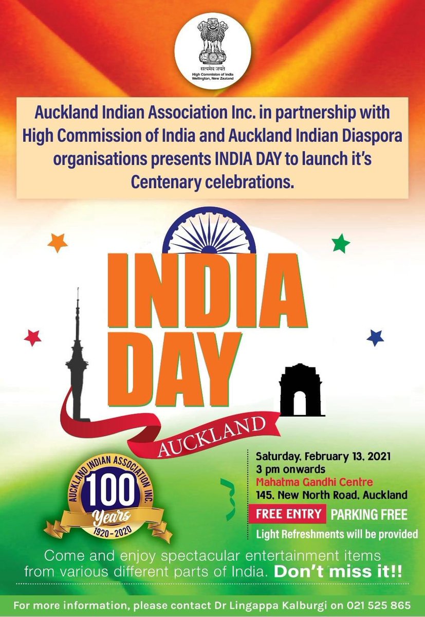 Looking forward to share joy & happiness of celebrating 💯 yrs of our diaspora in Auckland, presided over by HE @MukteshPardeshi 3pm-5pm today at MG Centre Auckland
@IndiainNZ @BhavDhillonnz @michaelwoodnz @priyancanzlp @bakshiks @indianweekender @indiannews_nz @indiannewslink