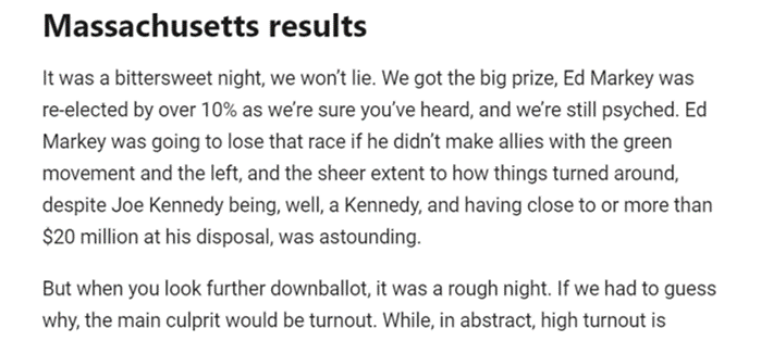 MISREADING TURNOUT Major reason for 2020 progressive primary losses in  #mapoli according to Data For Progress? High turnout (political science confirms low turnout better for ideological extreme candidates)2022 turnout will be high due to competitive gov primary (5/)