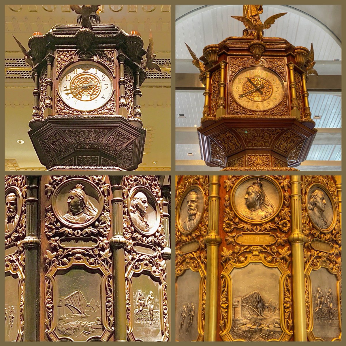 500efr's tweet photo. Waldorf Astoria clock - Left pics I took Nov. 4, 2016; Right pics I took today, Feb. 12, 2021. Beautiful restoration. @NYHistory https://t.co/RLfU6neMAC