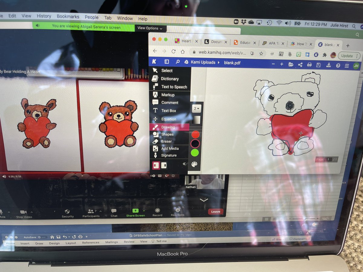 Ms. Serena’s class is celebrating Valentine’s Day by learning to draw a bear holding a heart. Did you know that if you don’t have art supplies at home that you can use the KAMI chrome extension and your trackpad to draw?