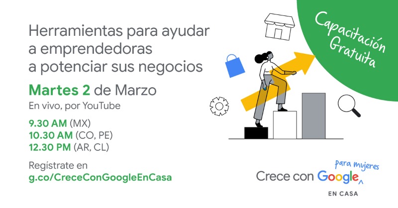 googleespanol's tweet photo. ¿Eres emprendedora y quieres potenciar tu negocio con herramientas de marketing digital? Entonces, súmate a la próxima capacitación en vivo de #CreceConGoogleMujeres. Es gratis. ¡Te esperamos!