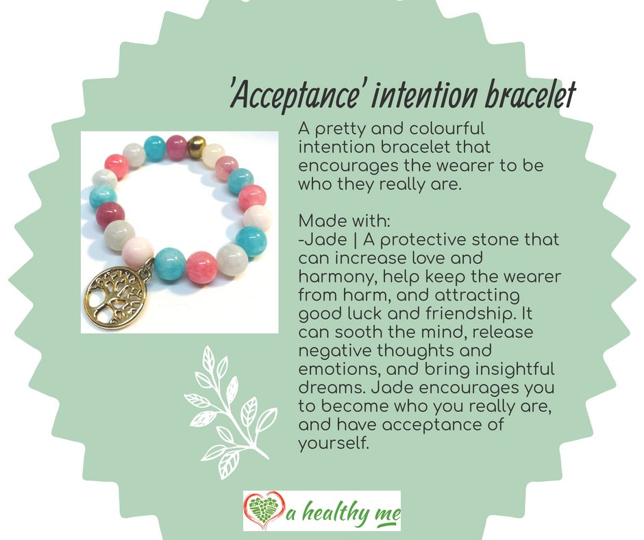 A beautiful intention bracelet that was my daughter Olivia's idea! ❤️  So beautiful and fantastic for anyone. 💗🌟 Check out my online store - etsy.me/3rf8bth

#ahealthyme #gemstones #jade #selfcare #acceptance #beyou #intentionbracelets #girlsbracelets #womensbracelets