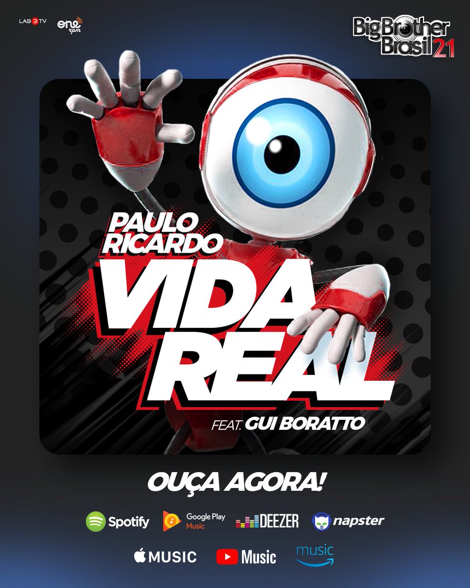 PauloRicardo's tweet photo. Terça-feira é dia de eliminação no @bbb, mas também é dia de vinheta com a nova versão de "Vida Real". Ouça agora nos app's de música: https://t.co/fyQcVsQQ39
#BBB #BBB21 #VidaReal #Lançamento #BigBrotherBrasil #RedeGlobo #PauloRicardo #PR #GuiBoratto #Música #MúsicaBrasileira https://t.co/6wcpowyNg7