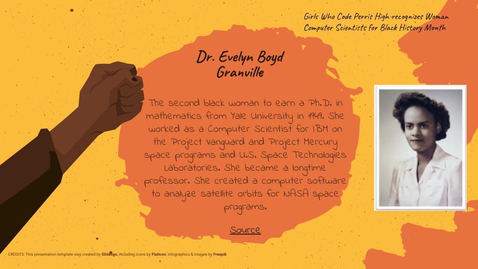 GirlsWhoCodePHS's tweet photo. Today we recognized and researched women scientists for Black History Month and found many outstanding African-American women who have/are achieving so much with Computer Science. https://t.co/BhvTFniDoR