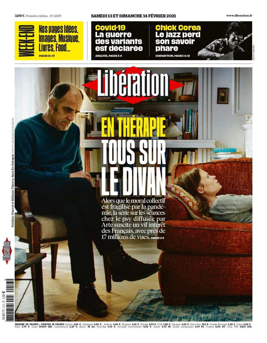 A la une de Libé ce week-end : En thérapie, tous sur le divan 
Pour lire le journal dès maintenant ➡️ journal.liberation.fr