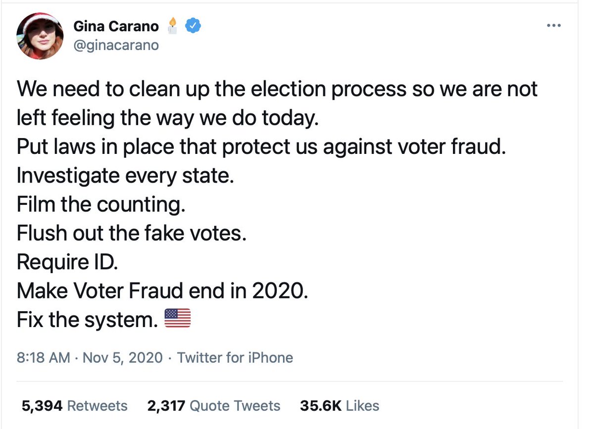 with violence as happened at the Capitol or in Kenosha or in Charlottesville. Her repeating the commonly held believe of voter fraud is problematic because it is directly attacking the integrity of our elections, and was the big lie undergirding the Jan. 6 insurrection.