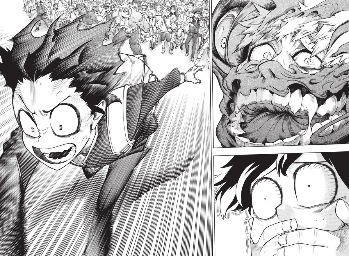 Yknow it's funny, how he gets told by his idol that he can't be a hero. And still runs in to save Bakugou from the sludge villian, just goes to show how much of a natural hero he's ALWAYS been. And how natural the need to save people is. If even that person was his bully.