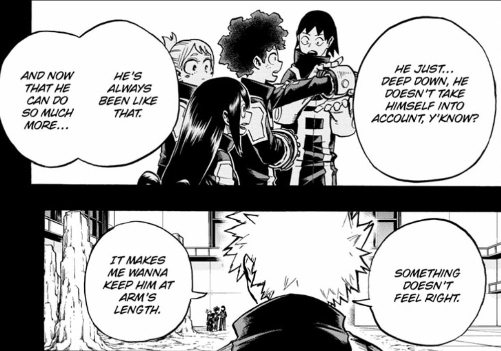 So just like how bkg was told that his need to win isn't flawed, just needs to be evolved. The same goes for Deku. With Bkg knowing this lesson personally, knowing deku best and being the one who noticed his traits with concern. Sets up a nice CHAT between the 2