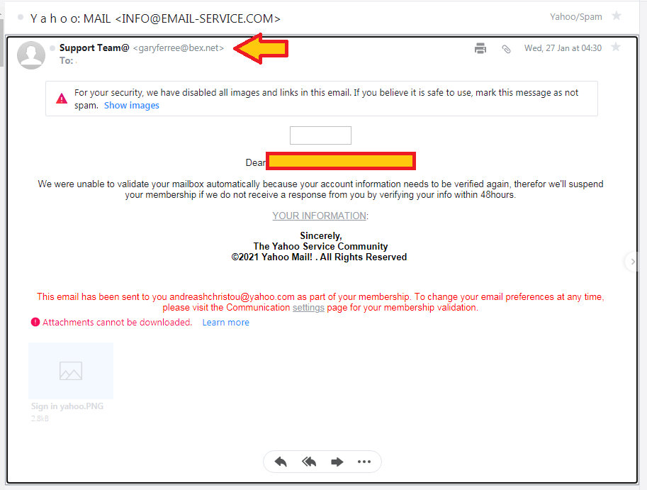 ConmanExposed's tweet image. Yahoo scam email - check the senders address even if the email looks convincing! #SCAM #scammers #scams