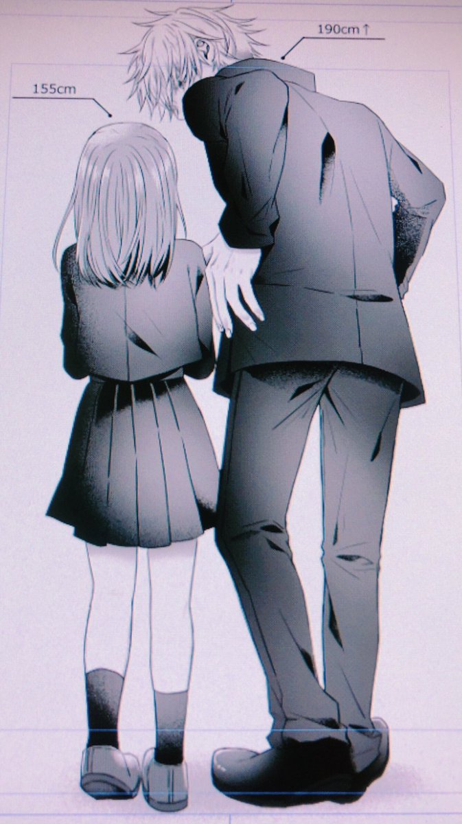 1girl 1boy height difference skirt school uniform monochrome pants  illustration images
