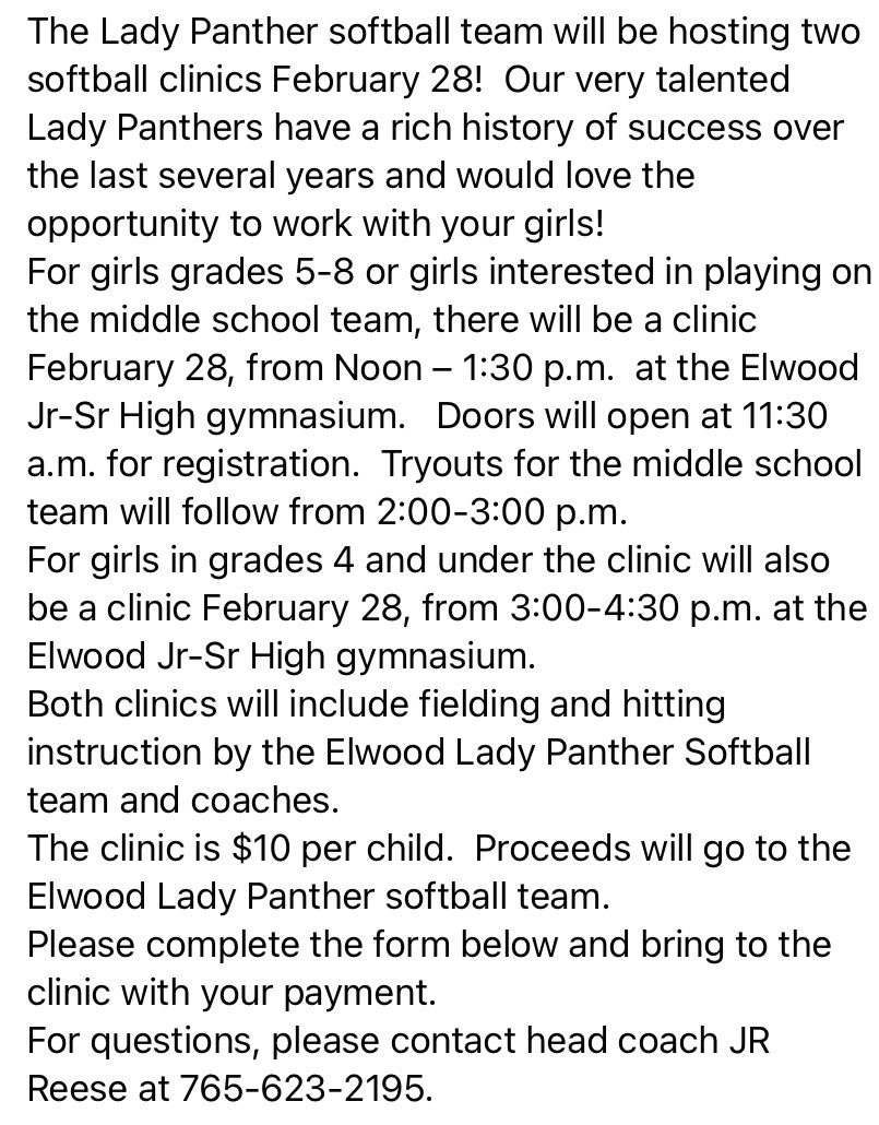 LadyPantherSB's tweet photo. Our girls are hosting a softball clinic Feb 28.  Details in the pic. 💙🥎❤️ https://t.co/HBuzD6nmAE