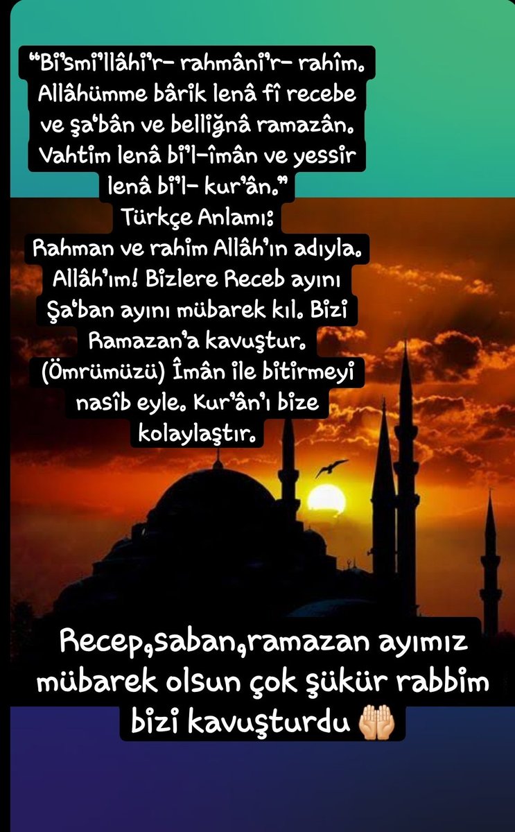 En sevdiğim 3 ay geldi sonunda 😊
Kur'an-i kerim,oruç,namaz,dua 🤲🏻çok şükür 🤲🏻recep ayımız mübarek olsun .