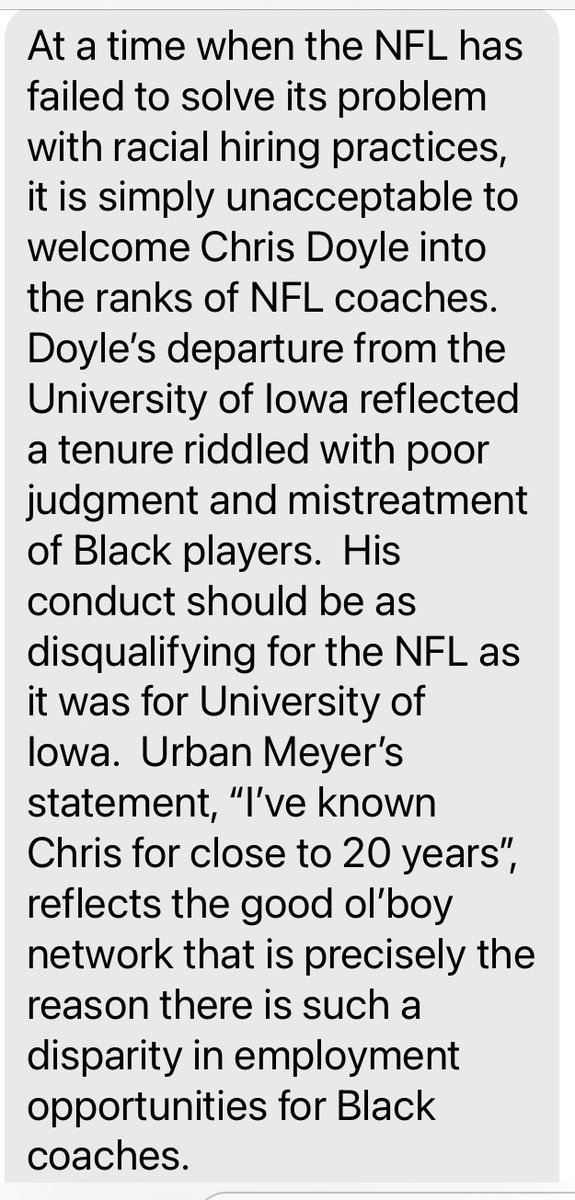 AdamSchefter's tweet image. A statement from Rod Graves, the executive director of the Fritz Pollard Alliance, which is calling the hiring of Chris Doyle in Jacksonville as “simply unacceptable.”