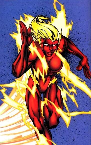 Sela AllenCobalt Blue crippled her & made her as slow to the world as the world would be to a Flash. Her father took her into the SpeedForce, hoping it would help. Sela projected a humanoid appearance from within the Speedforce to help others by lending them speed.