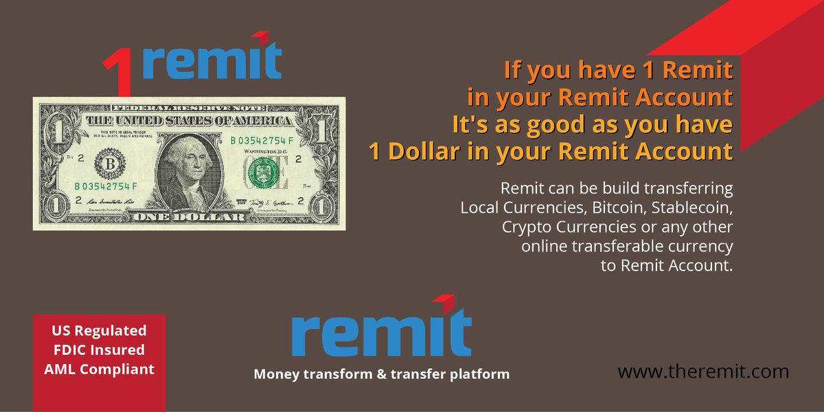 RemitOfficial's tweet photo. The name of New Dollar is "Remit". It is found Online only at your Remit Account. 1 #Remit = 1 #Dollar. NOT LESS NOT MORE. (full stop). https://t.co/pBzE3uRtIv