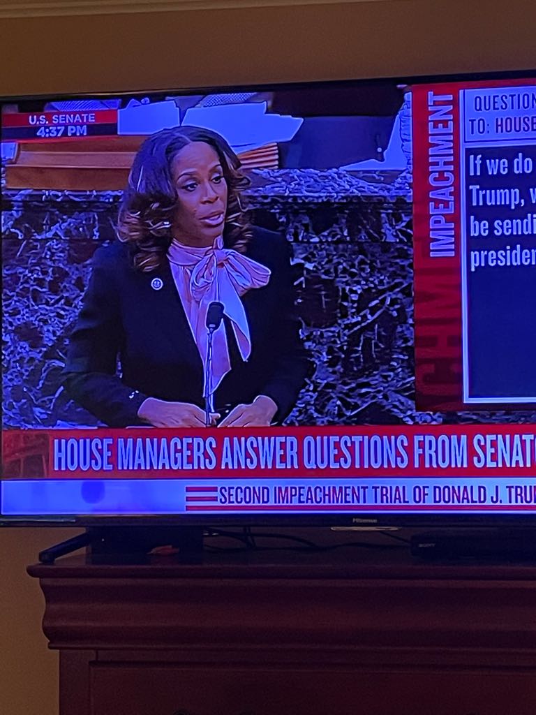 SouthernAngelox's tweet photo. And the Oscar for most dramatic with the worst hair in an impeachment trial goes to.... https://t.co/Zern9cvrpq