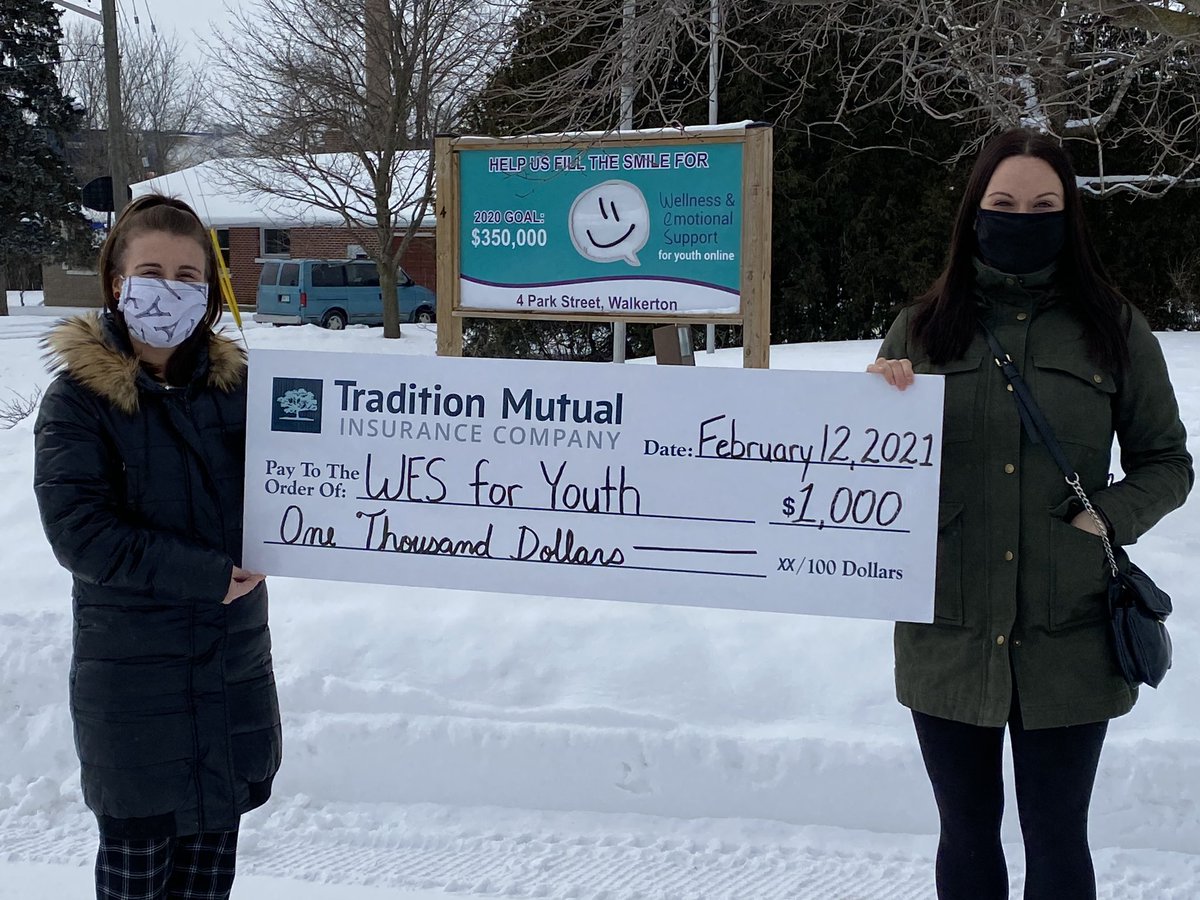Thank you to Melissa Ellis from Tradition Mutual Insurance Co for selecting WFYO as her charity of choice! Corporate Social Responsibility in Action benefits communities, companies and employees as a whole. #youthmentalhealth #onlinecounselling #corporatepartner