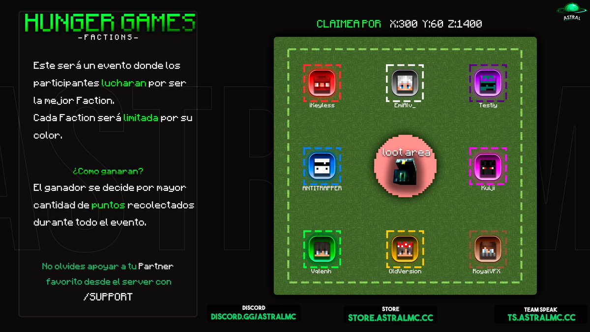 AstralNetworkCC's tweet image. ¡Acompáñanos mañana a las 4PM EST para el SOTW de HCFactions! Recuerda que tenemos el Evento de Hunger Games☠️

Estaremos sorteando lo siguiente:

🔹1 Shiny Rank
🔸10x Partner Crate Keys

Síguenos, Retweet y dale me gusta para participar. ¡Buena suerte!🚀