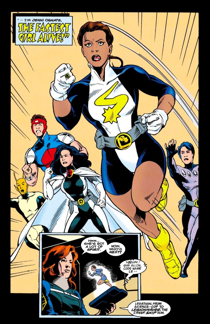 Jenni Ognats - XSJenni inherits her speed from her mother, Dawn. Jenni grew up with no speed. Dominators kidnapped her and her father in an effort to tap her abilities. They tortured her father which activated Jenni’s latent powers. She joined the Legion of Super-Heroes.