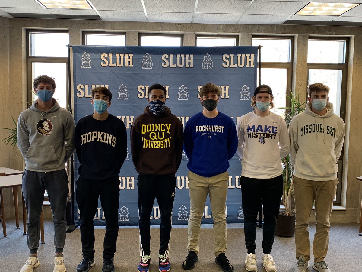 Congratulations to our senior signees:
Eli Butters-swimming-Florida State
Jacob Hammond-soccer-Johns Hopkins
Courtney Hughes-football-Quincy
Andrew Loeffelman-baseball-Rockhurst
Sam Powell-football-Aurora
Tyler Ridgway-football-Missouri S&amp;T
#AMDG