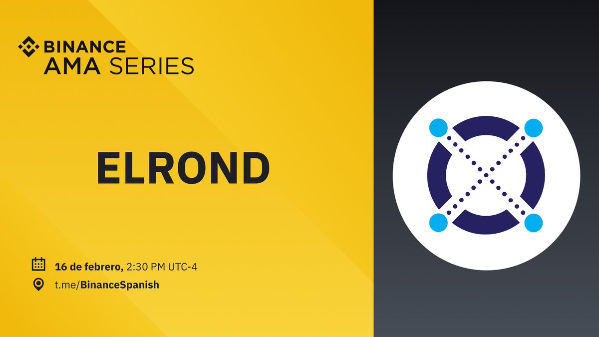 ¡Participa por 500 USD en tokens $EGLD!💰 Acompañanos en nuestro próximo Binance AMA Series 📚 el 16 de febrero a las 2:30 PM UTC-4

📍Requisitos:

✅ Sigue a @ElrondEsp
✅ Sigue a <a href="/getMaiar/">X Portal</a> 
✅ Haz RT y like a este tweet
✅ Menciona a 2 amigos
✅ Escribe tu pregunta para ELROND