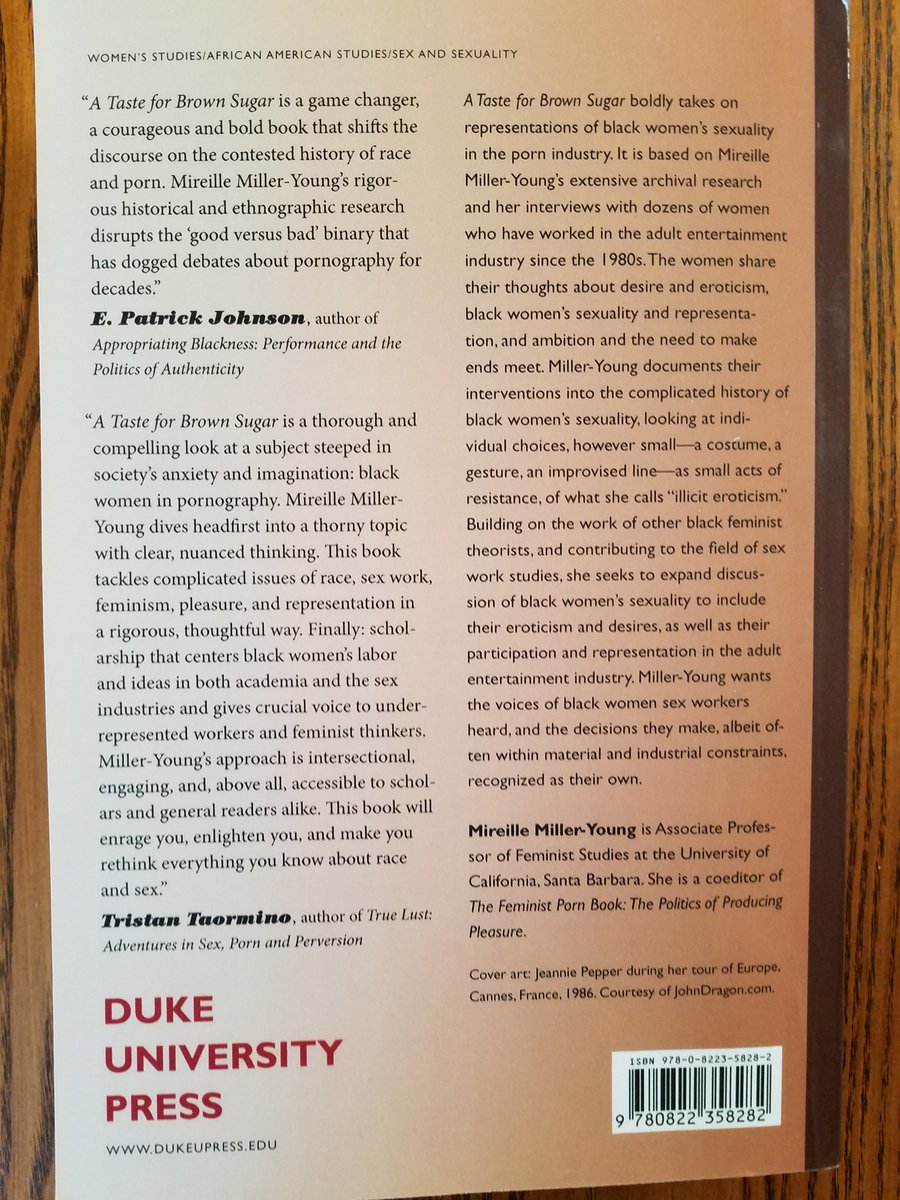 Finished reading A Taste for Brown Sugar: Black Women in Pornography, by Mireille Miller-Young.Exciting and enjoyable all the way through.Gives a great history on both pornography & Black women's struggles for labor rights.Also gives a lot of great human stories & insights.
