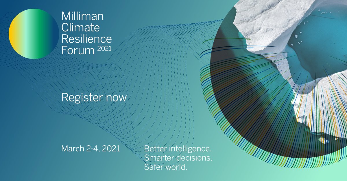 matthewcurtis's tweet photo. How can business, government, and community leaders work together to address #climatechange? Join us for The Milliman Climate Resilience Forum to hear from global experts and join the conversation. #MCRF2021
https://t.co/ehWafa5kKj https://t.co/Edocyz4hfl