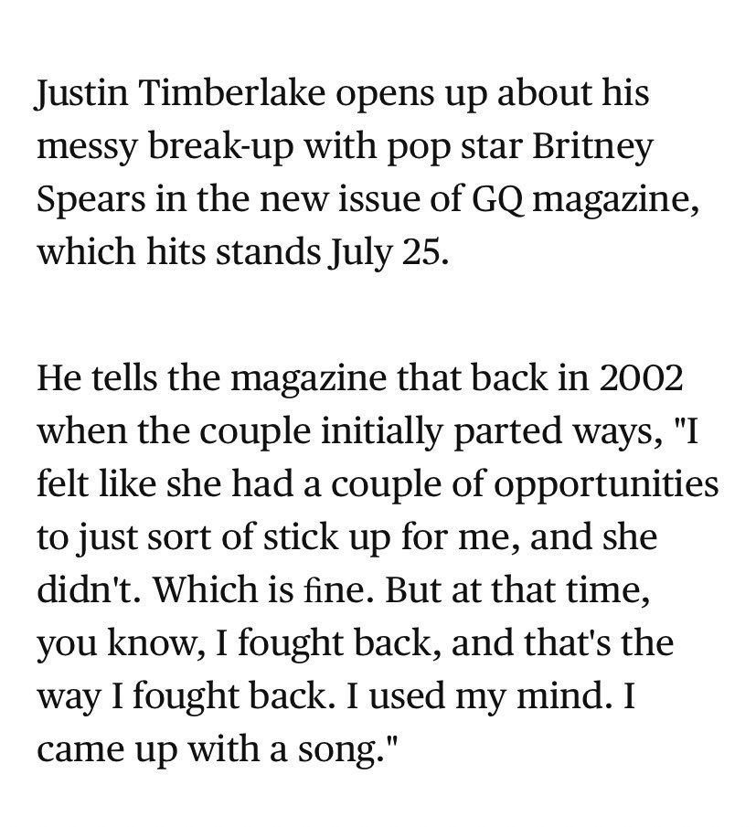 Even when Justin was being named “Man Of the Year” in 2006, he used it as opportunity to blame Britney and say she could have stuck up for him.