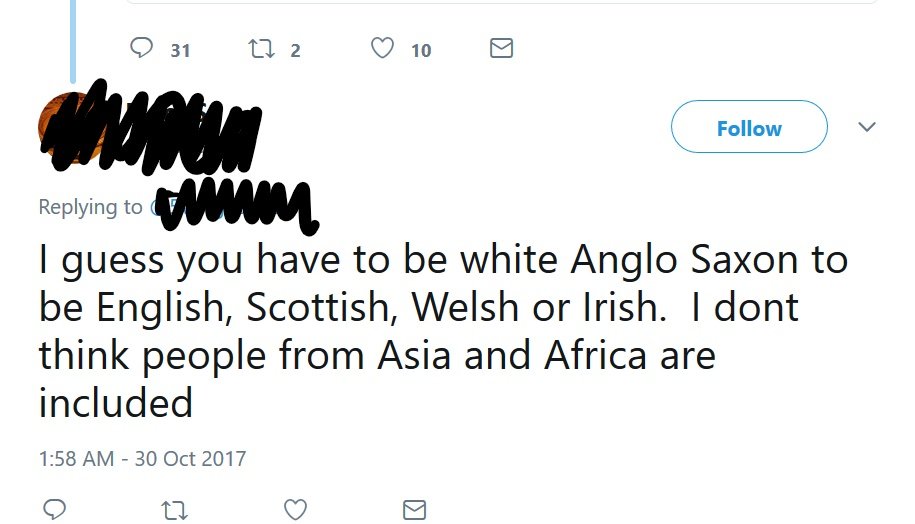 At the heart of this is just connecting wyteness to the term "Anglo-Saxon" bc I find it hard to believe that most Welsh, Scottish or Irish people would consider themselves "Anglo-Saxon".  #medievaltwitter 18/
