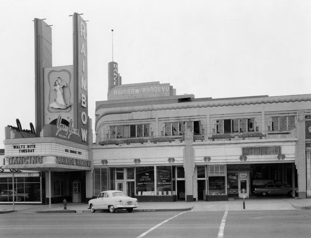 The Rainbow Randevu. This building, built in 1922, was a great example of the architectural Art Deco style. Home to one of the more popular dance clubs in Salt Lake, the building was demolished in the 1980s for a parking lot on Main Street: