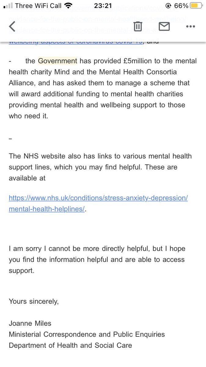 Jessy_Loux's tweet photo. Further on... on in may 2020 I received this email. The charity Mind cannot deal with complex mental health so your £5 million was helpful but still discriminates against the more severe cases 🤔 https://t.co/lxEsTIrFHi