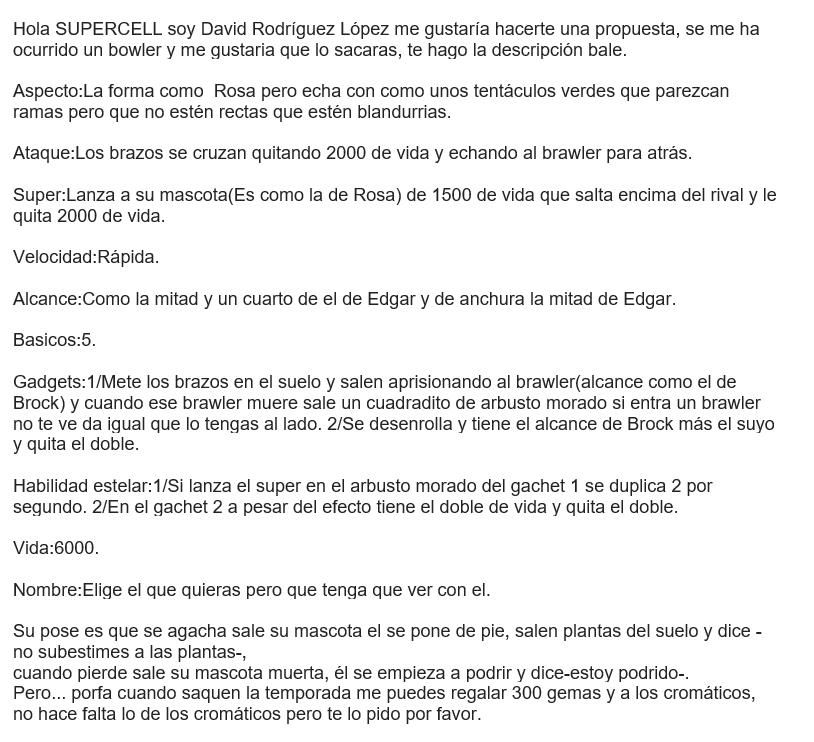 diegorh's tweet photo. Recibir un correo de tu hijo de 8 años para que le hagas llegar un mensaje a @supercell y @BrawlStars, leerlo y derretirte al comprobar que la imaginación de un niño es maravillosa. ¿En qué momento perdemos esta capacidad? #GenialDavid #300Gemas https://t.co/ngGdP6RWQI