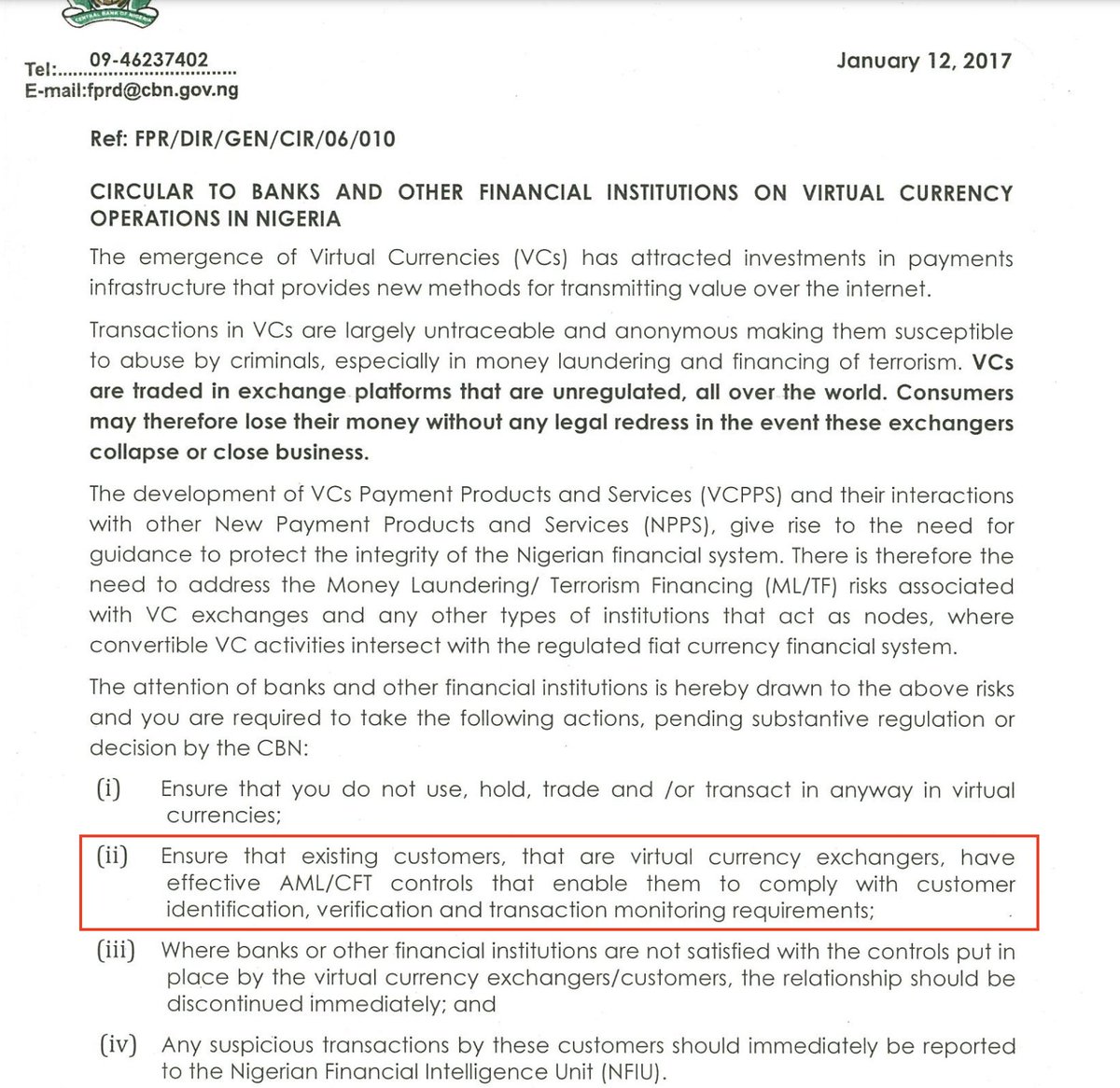 That is a lie! The 2017 circular forbade banks from holding, trading or transacting in cryptocurrencies. However, it gave them the permission to have merchants who are crypto exchanges, provided they meet Anti-Money Laundering and Counter-Terrorism Financing requirements.