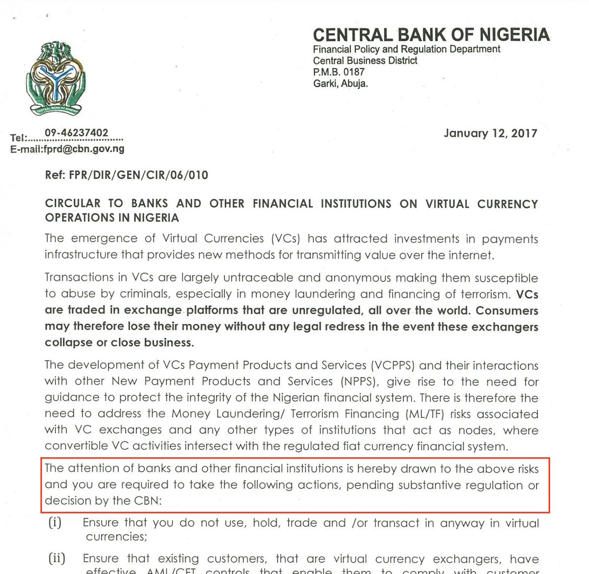 Fast forward to 2021, CBN comes with a circular that said "remember our regulative directives on this subject" when in fact 2017 letter clearly said "no substantive regulation or decision yet" and 2018 said "we wish to caution all and sundry".