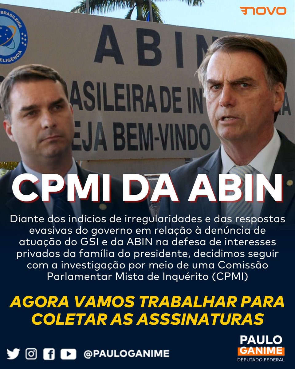 pauloganime's tweet photo. Temos atuado desde o ano passado para esclarecer a denúncia de atuação do #GSI (Gabinete de Segurança Institucional) e da #ABIN (Agência Brasileira de Inteligência) na defesa de interesses privados da família do presidente. https://t.co/UEey4RmU4c