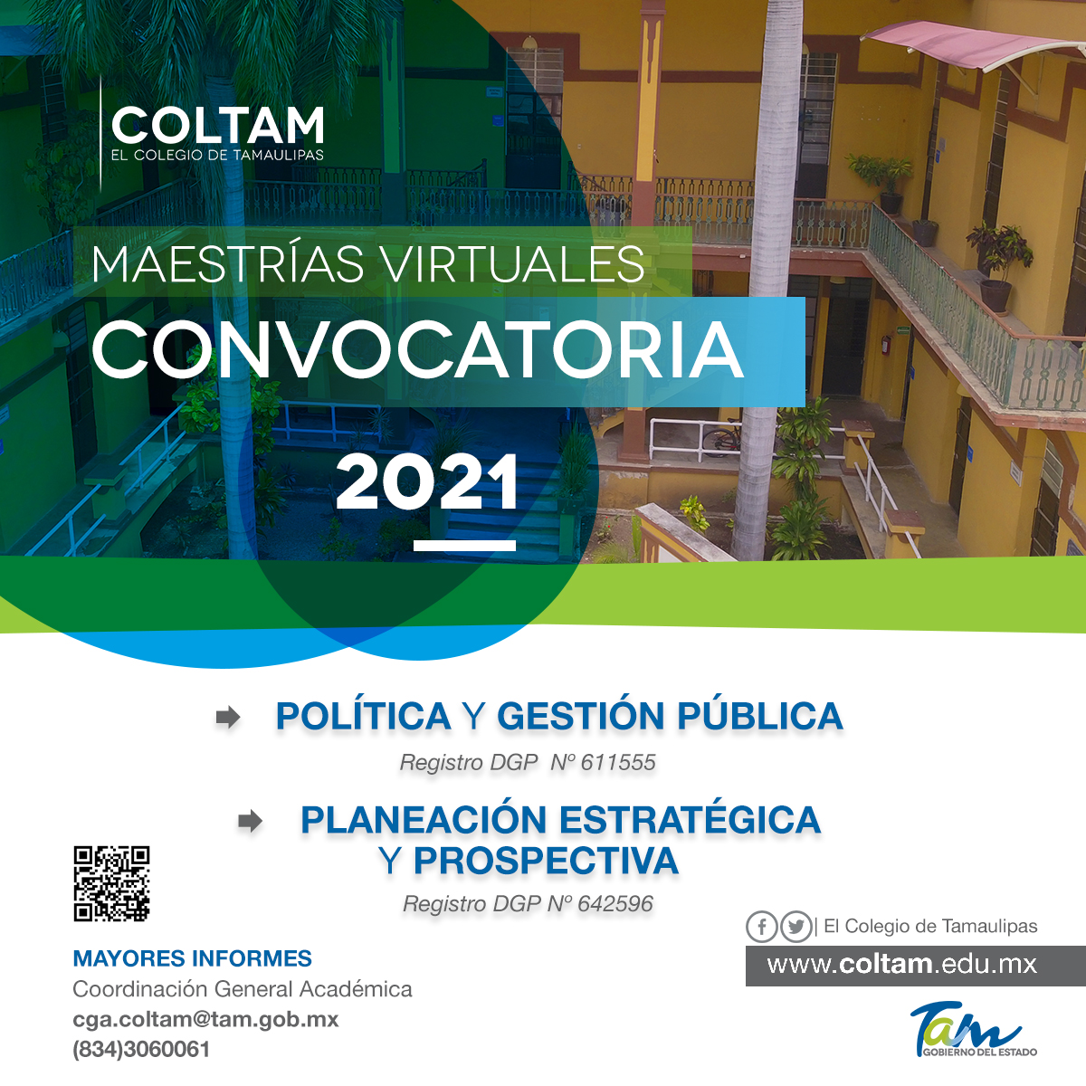 ElColegiodeTam's tweet photo. CONVOCATORIA POSGRADOS VIRTUALES COLTAM 2021📖
Les recordamos que la convocatoria para inscribirse a las maestrías ofertadas por #ElColtam continúa abierta hasta el 28 de febrero. No dejes pasar la oportunidad. Modalidad virtual.👩🏻💻🧑🏻💻 https://t.co/111hXImNE0