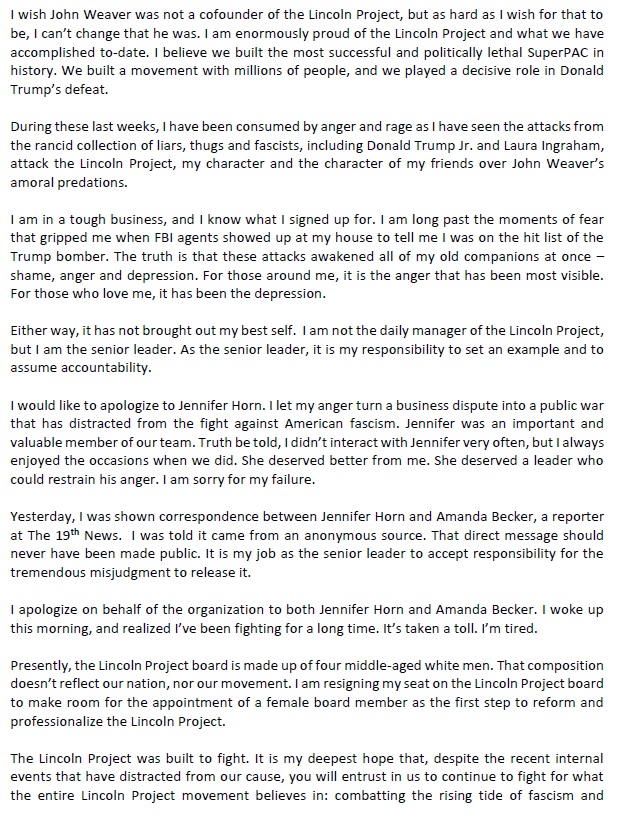 Scoop Lincoln Project cofounder resigns Democratic Underground Forums