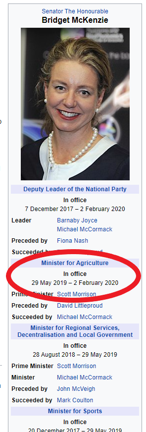 Here's an interesting little tale...Way back in December 2019, remember  @senbmckenzie was the then Agriculture Minister?She resigned in disgrace from the Ministry in Feb 2020 #auspol  #insiders