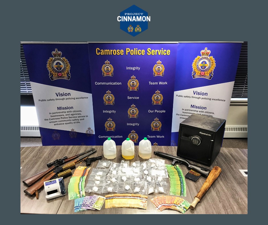 Camrose Police Service and the Wetaskiwin RCMP Crime Reduction Unit initiated a drug investigation resulting in $120,000 worth of drugs and $50,000 of cash &amp; assets seized.  facebook.com/camrosepolices…