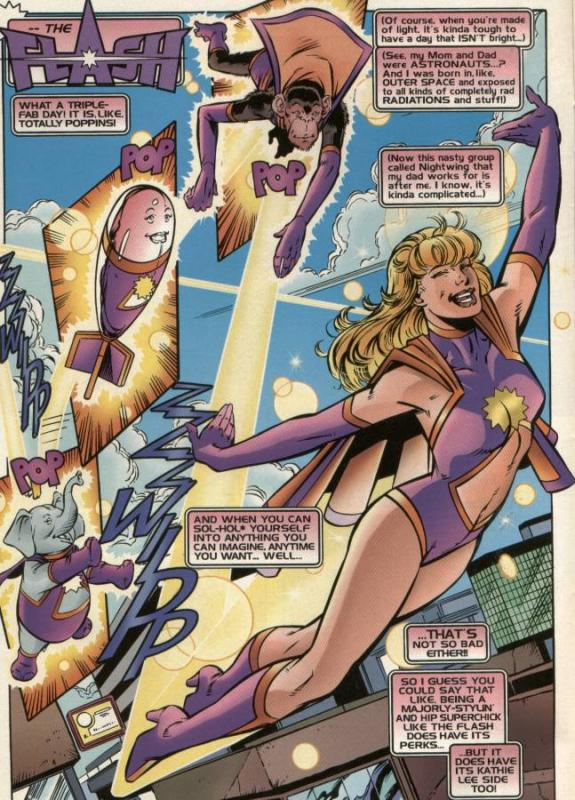 Lia Nelson - The FlashLia Nelson is a supermodel and talented actress on Earth 9 and also a being made of light and speed. She mastered her powers and became the Flash of her Earth, she joined the Secret Six of her world and defended the planet.