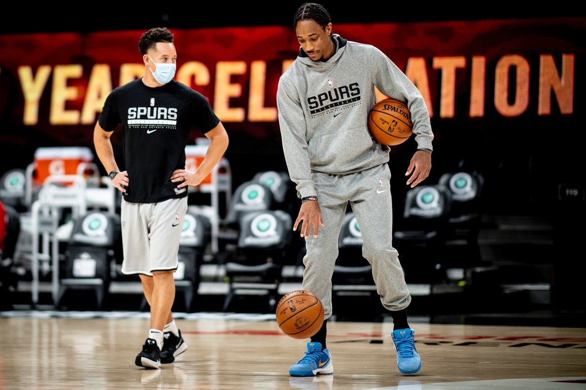 spurs's tweet photo. .@DeMar_DeRozan bringing some @manuginobili energy tonight with the "Argentina" Kobe 4 Protro 🔥🇦🇷
#NBAAllStar https://t.co/gD7DpaeBfG