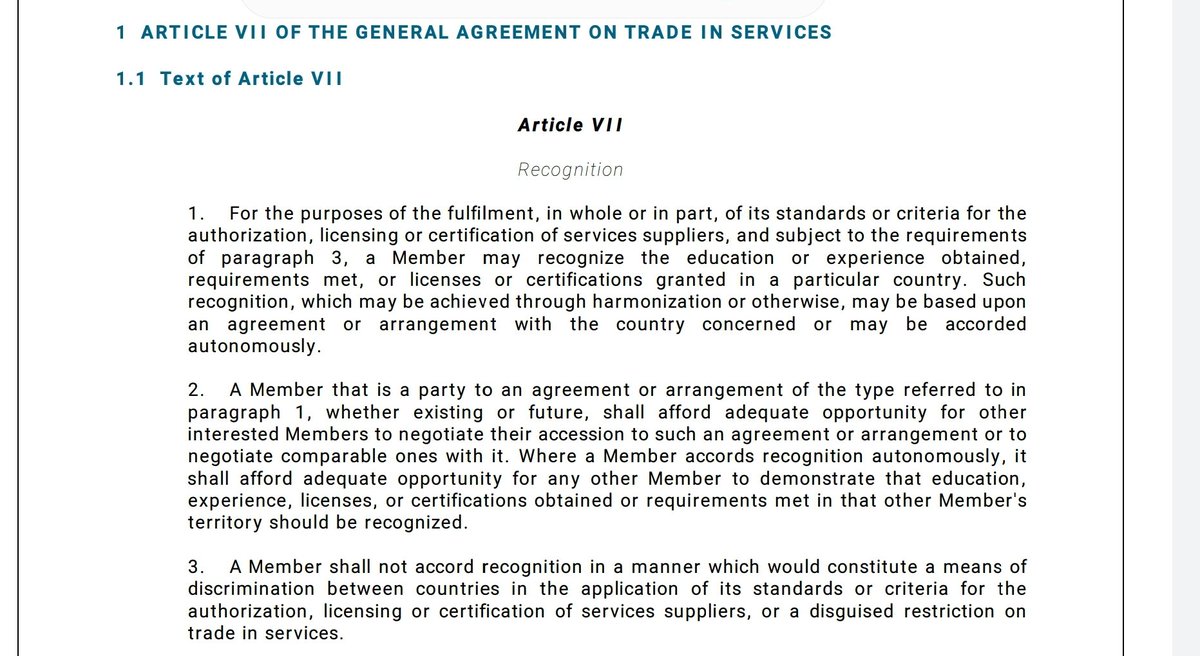 It is true that "selective treatment of one state for political reasons breaches the non-discrimination principle of the WTO" and this applies to services as Article VII of the General Agreement on Trade in Services (GATS) makes clear in paragraph 3.2/