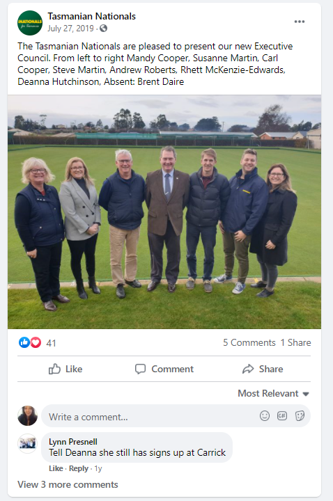 And the other thing is, Mr. Rhett McKenzie-Edwards is also a member of the Tasmanian Nationals Executive Council too.Brother Jake is also a big wig in the Nats in Victoria- Assistant State Director of the NatsNothing like keeping it all in the family 'eh? #auspol  #insiders