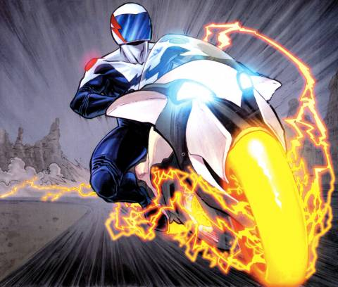 Barry Allen - Hot PursuitHot Pursuit is a cop from another universe. He rides a SpeedForce powered Cosmic Motorcycle. The motorcycle can transform into a bleeding edge nightstick that steals speed, stores information, and project holograms.