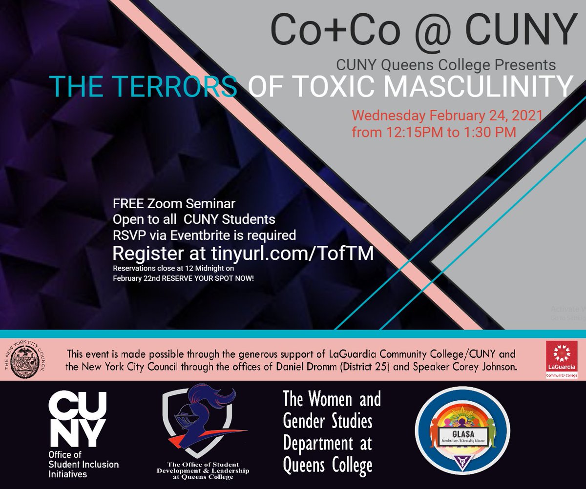 connect_commune's tweet photo. We are so grateful for the generous support of LaGuardia Community College/CUNY and the New York City Council through the offices of Daniel Dromm (District 25) and Speaker Corey Johnson.​

#ToxicMasculinity https://t.co/o4BeTc4U03