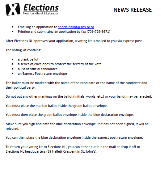 News Release - In-Person Voting Canceled #nlpoli #nlvotes