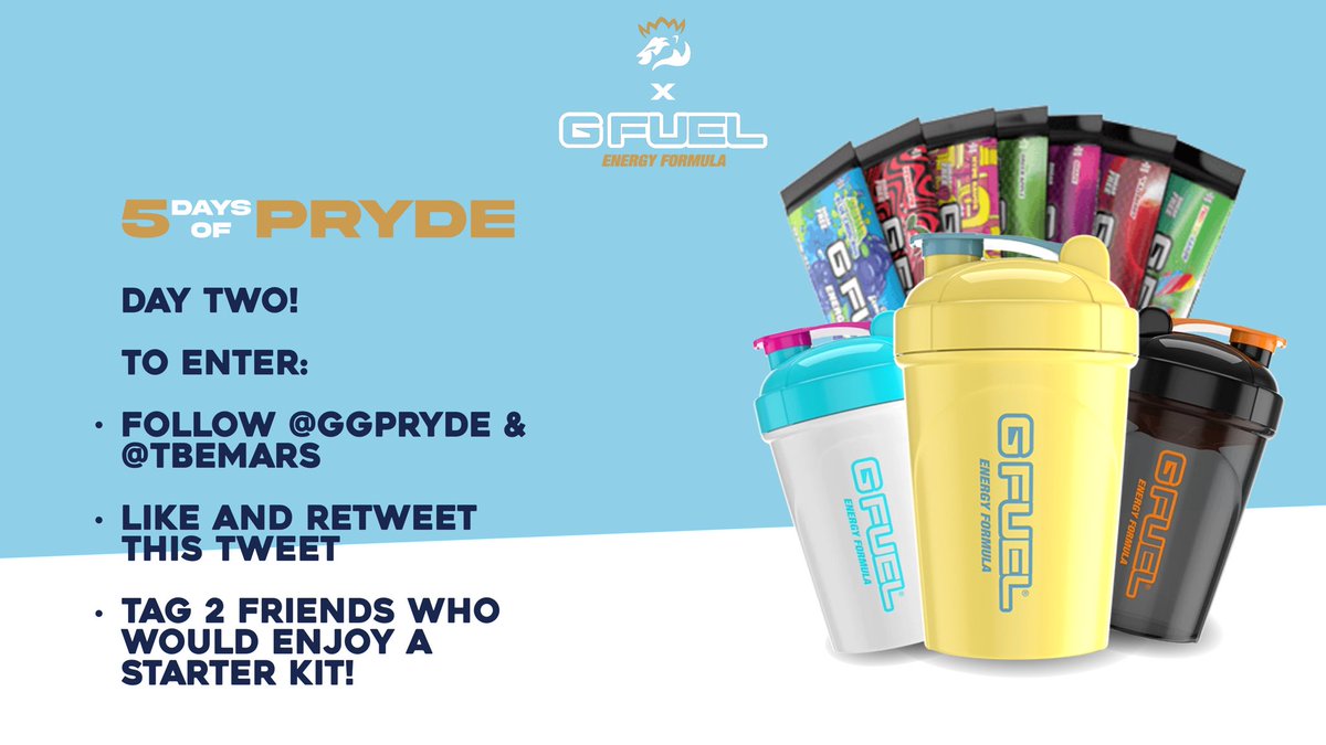 Day 2 of the 5 Days of Pryde! 🦁

Throughout these 5 days, some of our awesome members will be giving away G FUEL products, and some of our merch!

Day 2 (@TBEMars) + Rules ⬇️