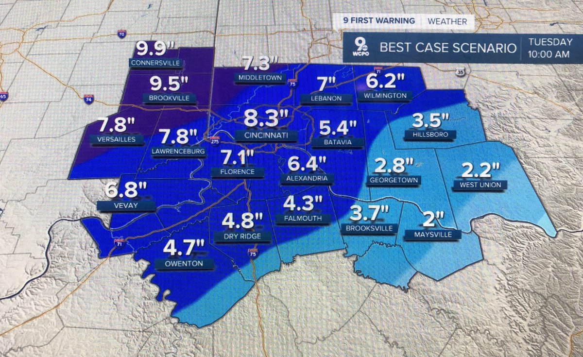 Cincywxman's tweet image. Best case (10-1) vs Worst case (20-1) Either case will be a major winter storm for the Tri-State Now, it’s a matter of fine tuning @wcpo #SNOWCPO #cincywx #ohwx #inwx #kywx @KetchmarkWCPO @Sherry_Hughes @AWinfieldWX @RavenWCPO