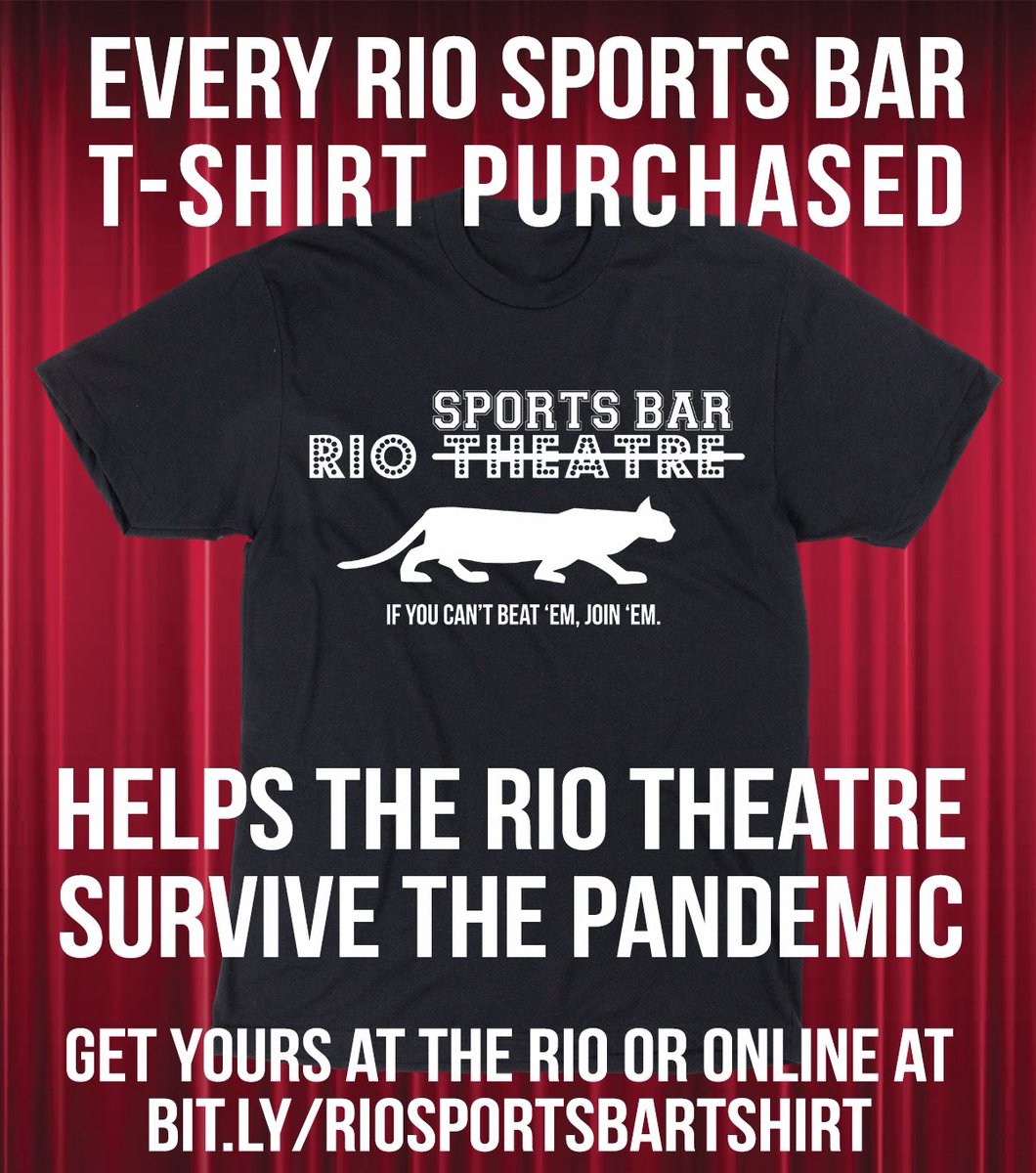 RioTheatre's tweet photo. Happy Friday, #Vancouver! Looking for ways to support #EastVan's fave indie cinema during a pandemic? Snag one of our limited edition #RioSportsBar graphic t-shirts, which pairs perfectly with, well, anything. Get one soon... https://t.co/BZYK89CCVi… #golocal #BCPoli #YVRFilm https://t.co/9SN7Hq4siW