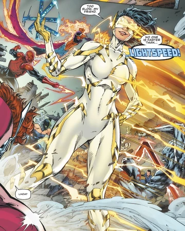 Linda Park - LightspeedAn amalgamation of August Heart and Linda Park results in Lightspeed, the hero of Earth 32, member of the Justice Titans and new ally of the Earth 0 Wally West.